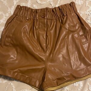 Skies Are Blue High Waist Tan Leather Shorts